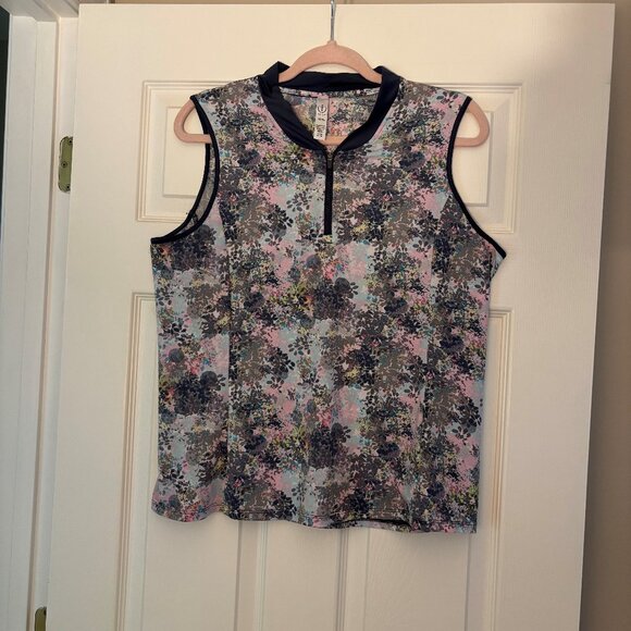 Tee Time Multicolor Sleeveless Golf, Pickle Ball Tank Polo w/quarter zip Size L - Picture 1 of 4